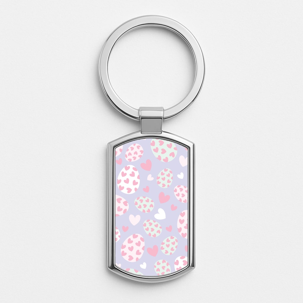 Heart Easter Eggs Pattern Silver Keyring