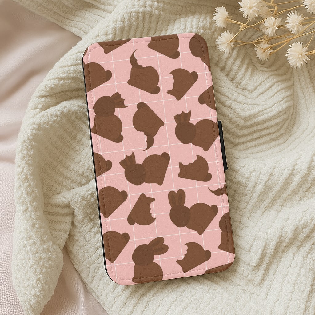 Chocolate Easter Bunny Pattern Wallet Phone Case