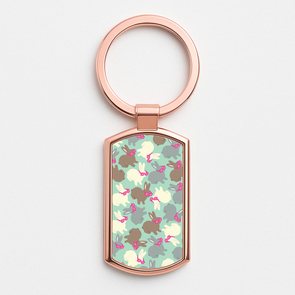 Bunny With Glasses Pattern Rose Gold Keyring