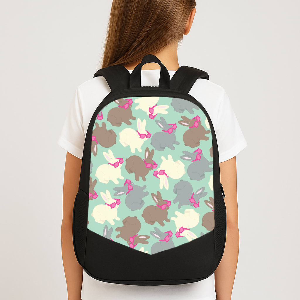 Bunny With Glasses Pattern Large School Bag