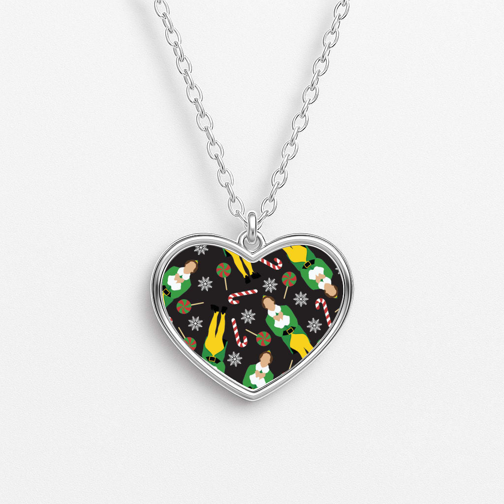 Elf Candy Cane Pattern Heart Necklace
