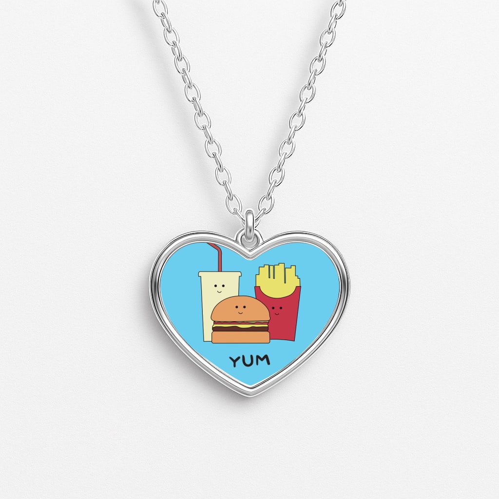 Fast Food Meal - Fast Food Patterns Heart Necklace