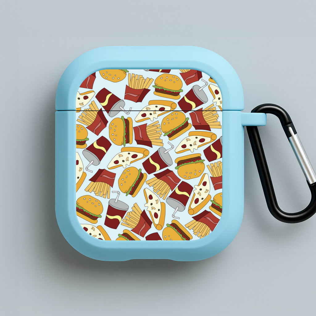 Burgers, Fries And Pizzas - Fast Food Patterns Blue AirPods Case