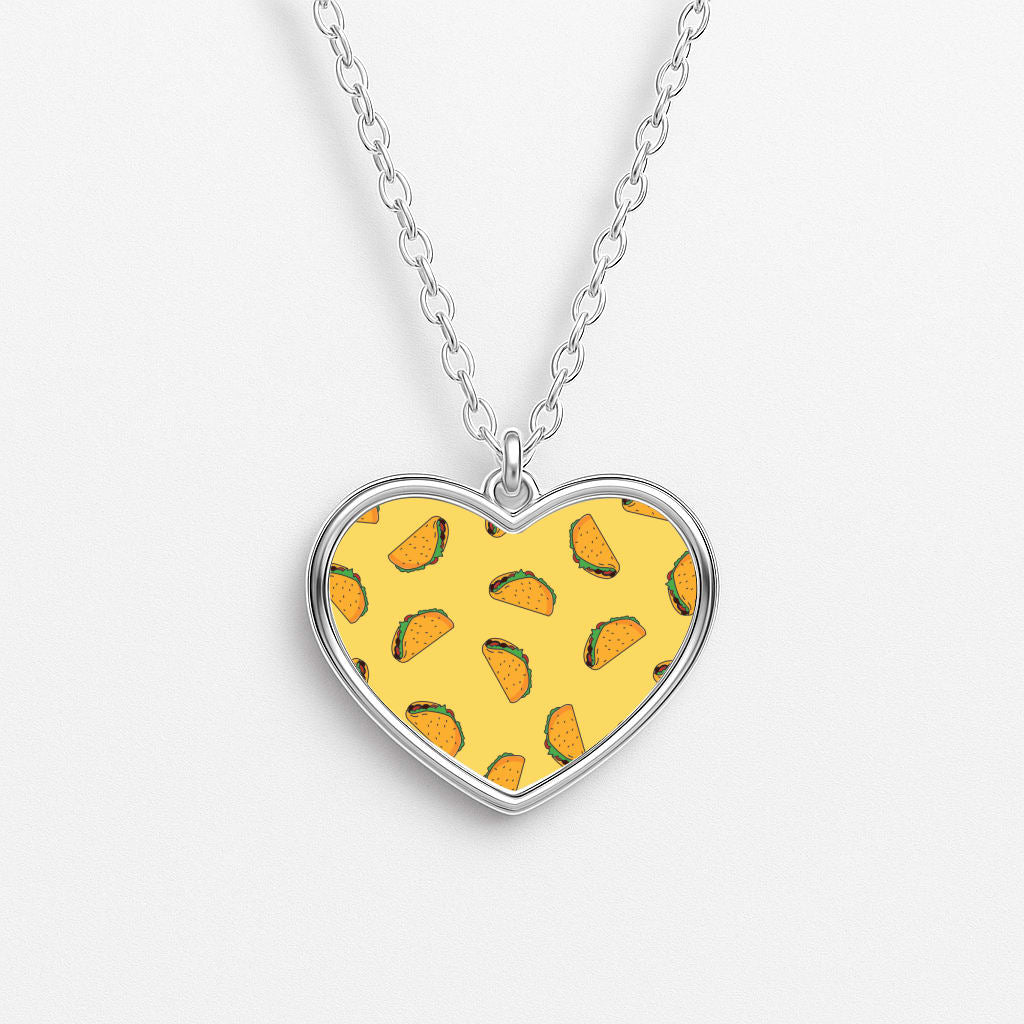 Tacos - Fast Food Patterns Heart Necklace