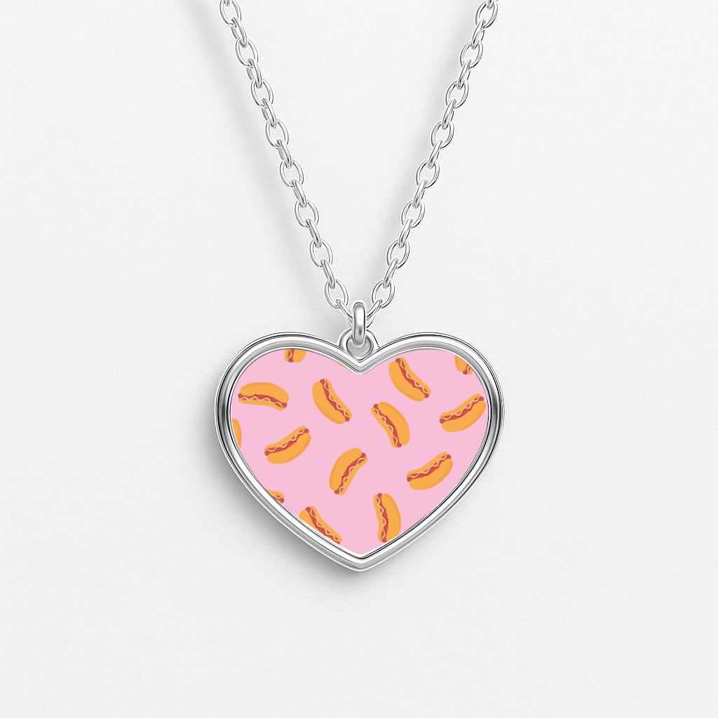 Hot Dogs - Fast Food Patterns Heart Necklace
