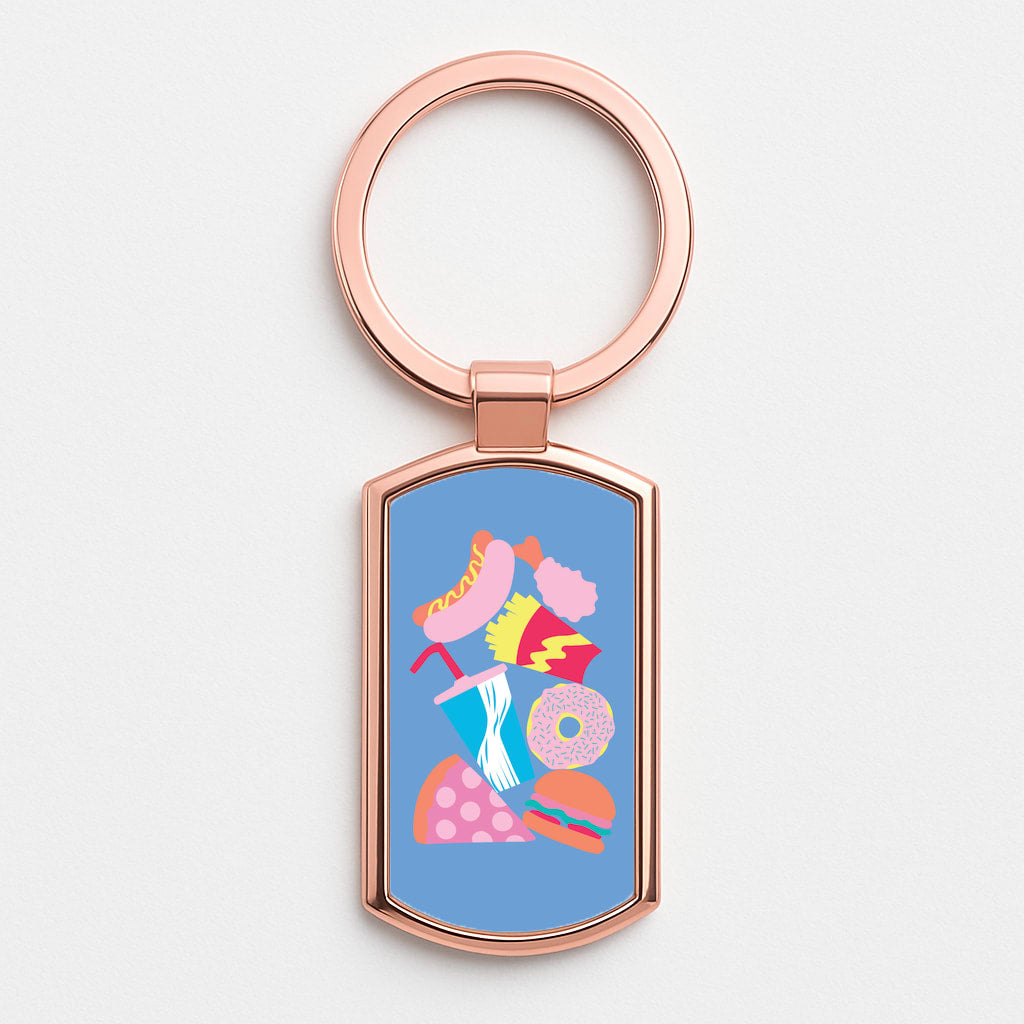 All The Foods - Fast Food Patterns Rose Gold Keyring