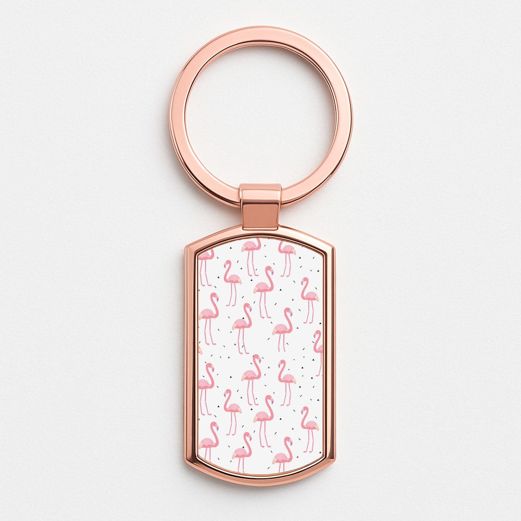Pink Flamingo Pattern Rose Gold Keyring