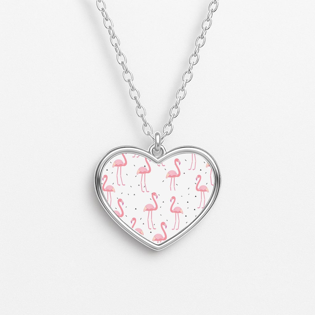 Pink Flamingo Pattern Heart Necklace
