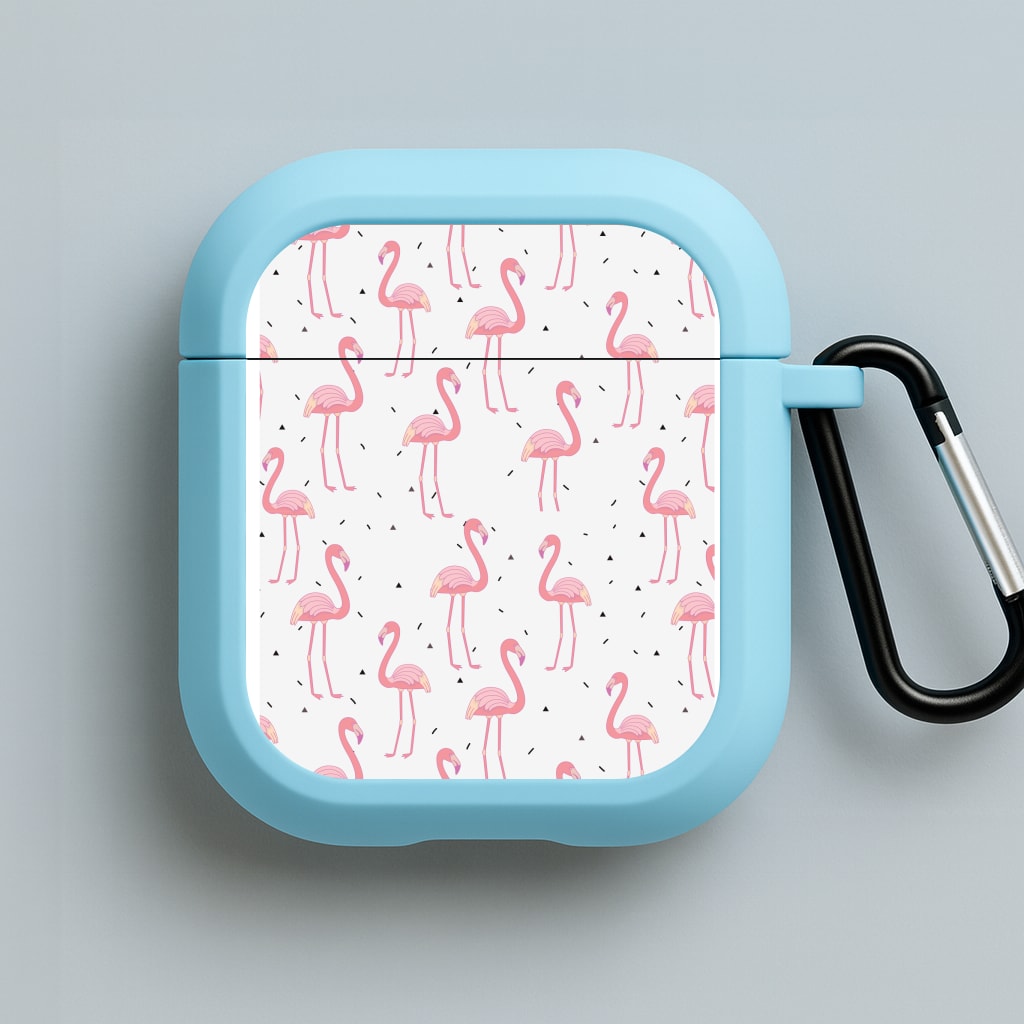 Pink Flamingo Pattern Blue AirPods Case