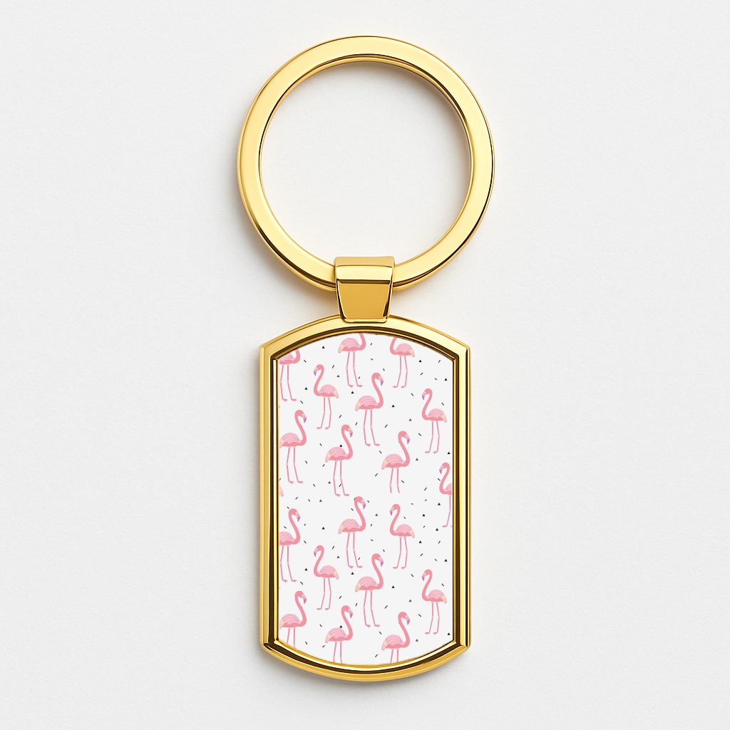 Pink Flamingo Pattern Gold Keyring