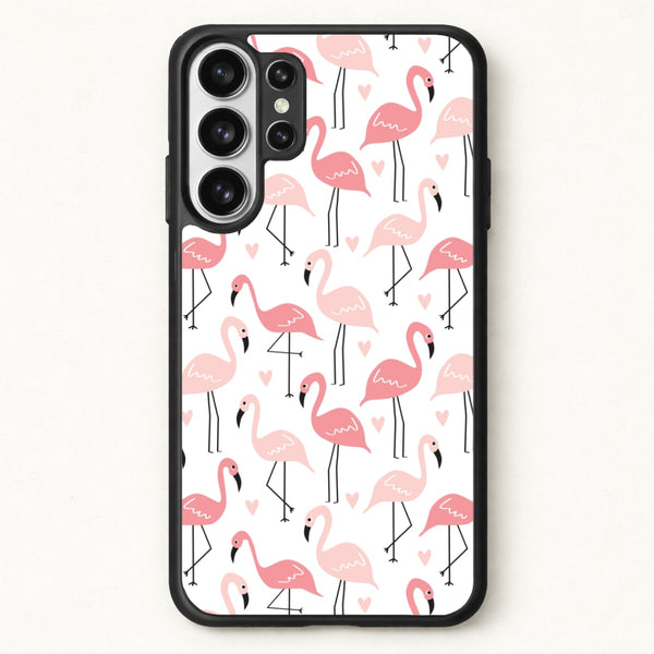 White & Pink Flamingo Pattern Phone Case for Galaxy S26 Ultra