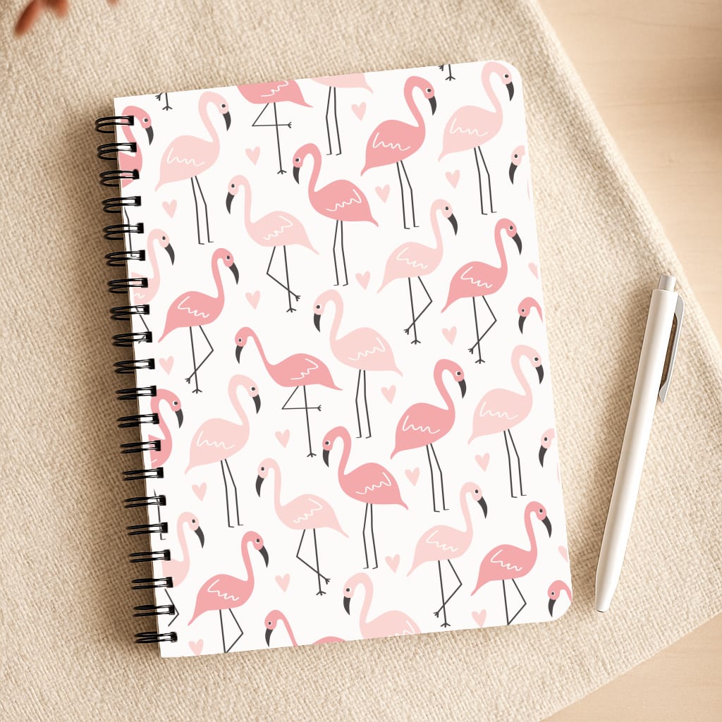 White & Pink Flamingo Pattern Notepad