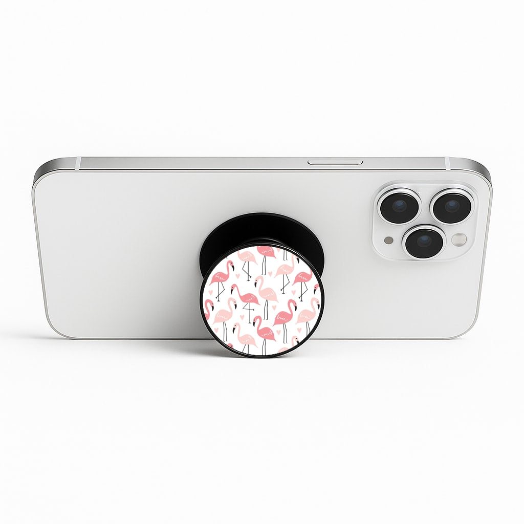 White & Pink Flamingo Pattern Phone Stand
