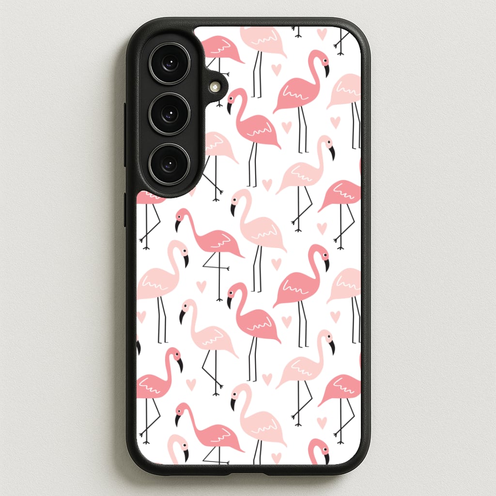 White & Pink Flamingo Pattern Phone Case for Galaxy S25FE