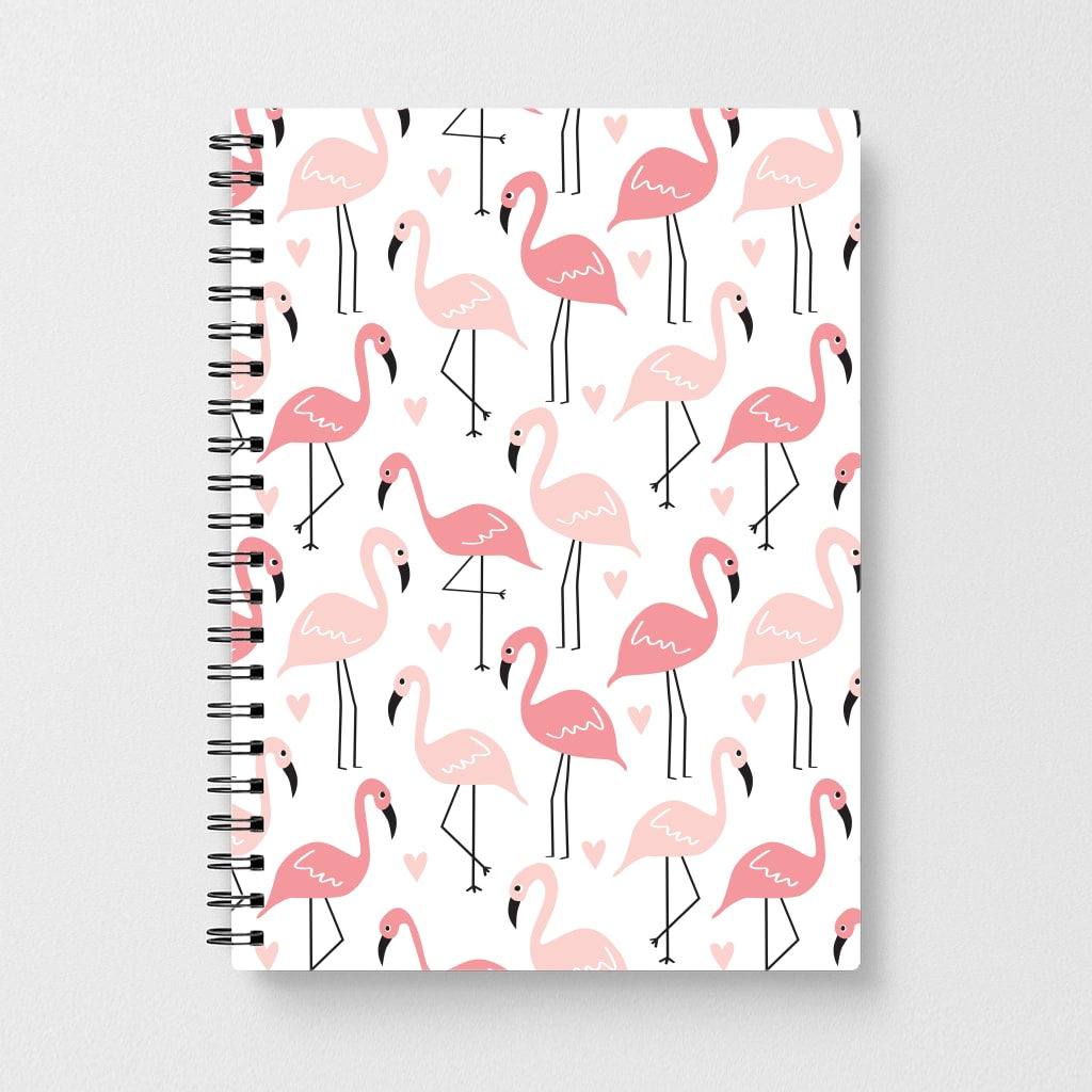 White & Pink Flamingo Pattern Notebook - Fun Cases