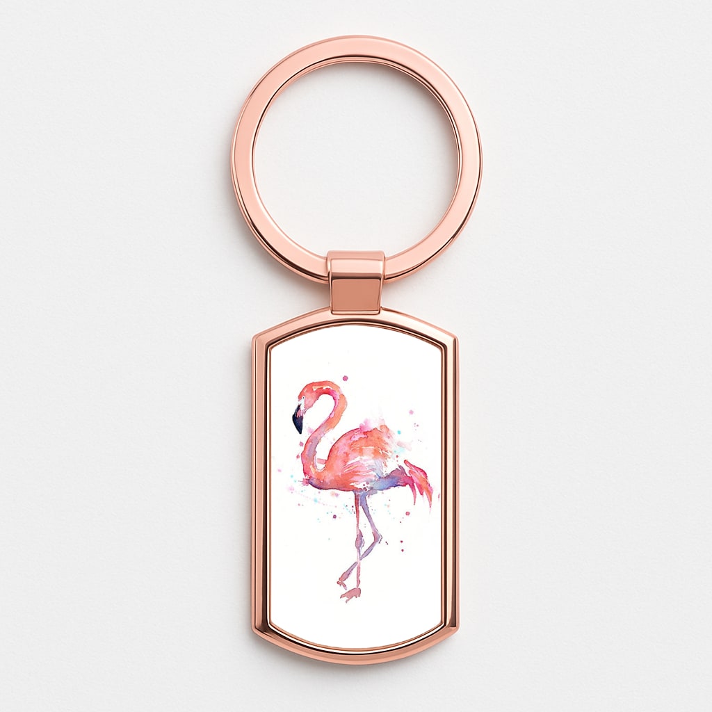 Watercolour Flamingo Painting Rose Gold Keyring