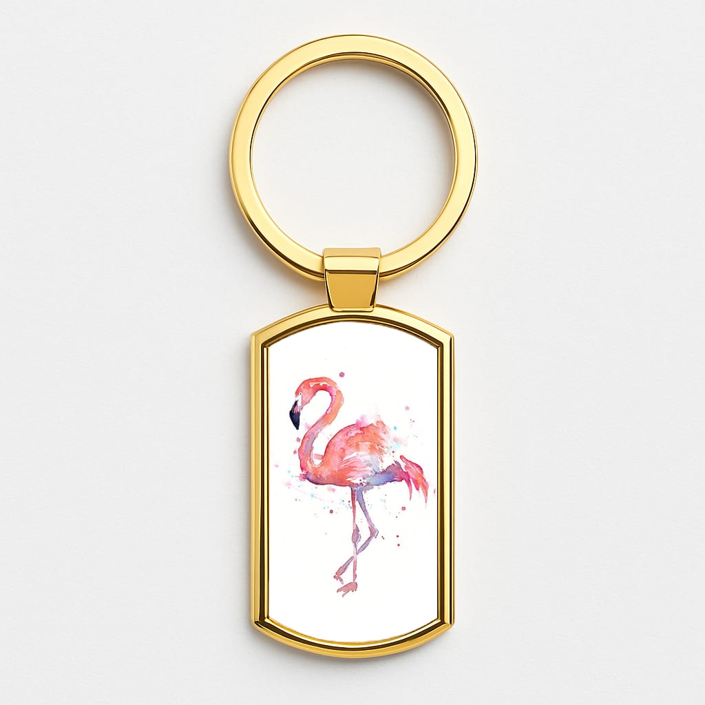 Watercolour Flamingo Painting Gold Keyring