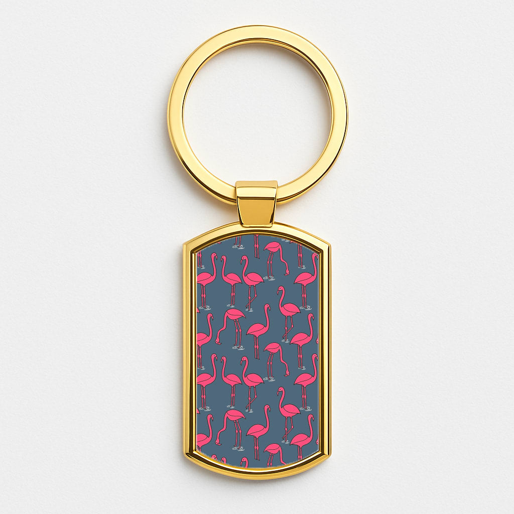 Basic Pink Flamingo Pattern Gold Keyring
