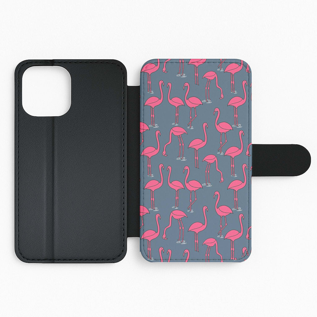 Basic Pink Flamingo Pattern Flip Wallet Phone Case