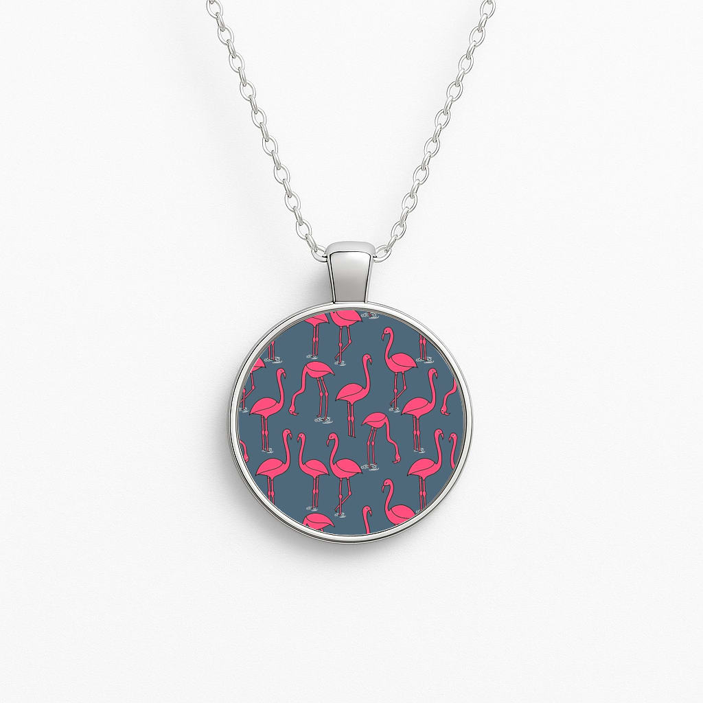 Basic Pink Flamingo Pattern Circle Necklace
