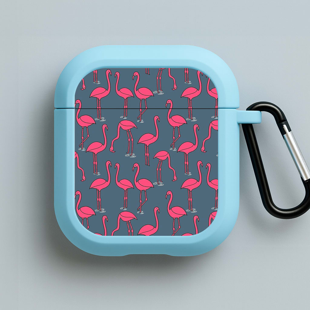 Basic Pink Flamingo Pattern Blue AirPods Case