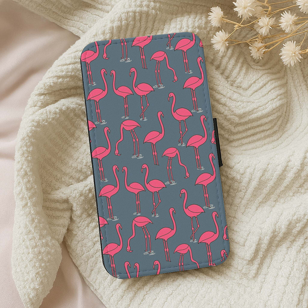 Basic Pink Flamingo Pattern Flip Wallet Phone Case