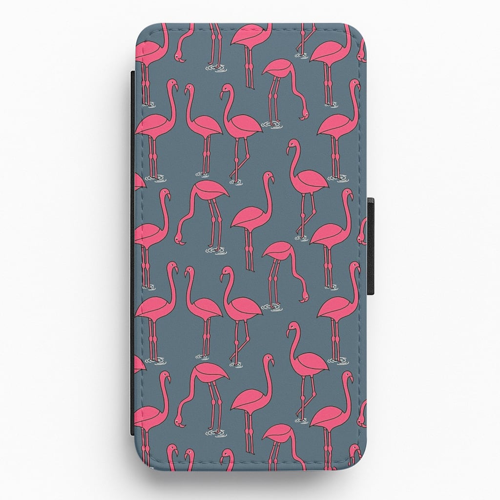 Basic Pink Flamingo Pattern Flip Wallet Phone Case