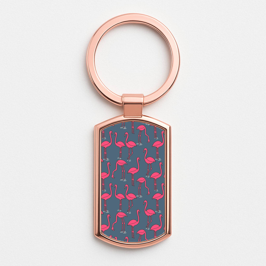 Basic Pink Flamingo Pattern Rose Gold Keyring
