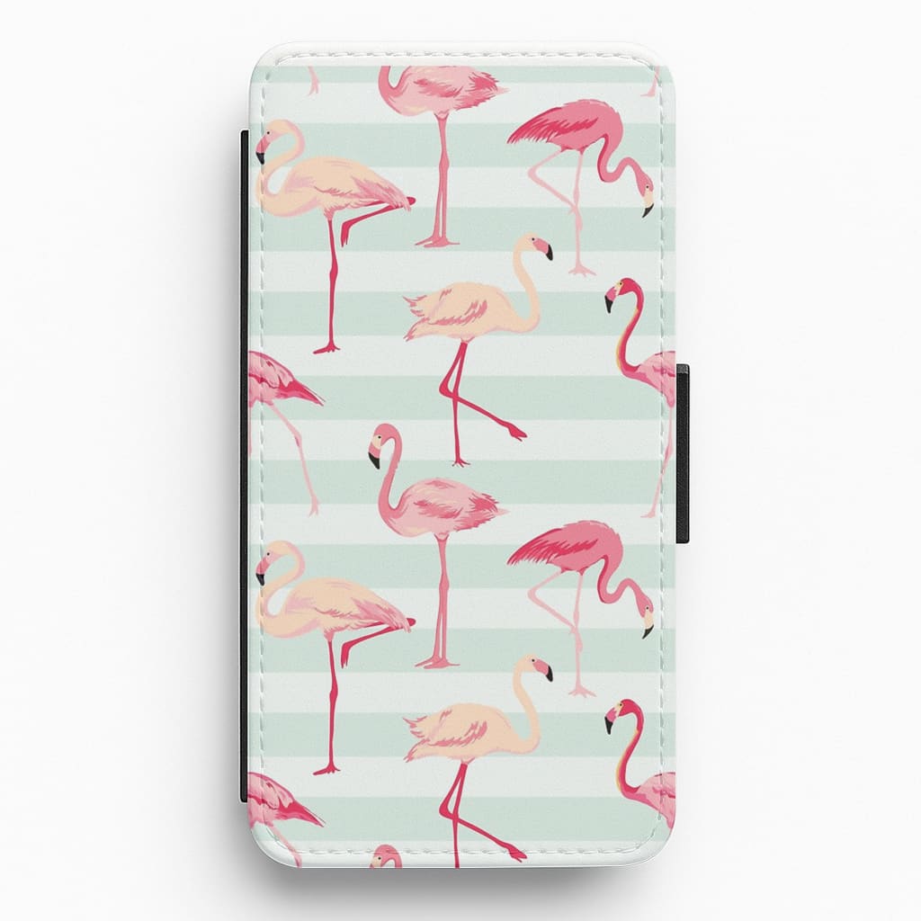 Striped Retro Flamingo Pattern Flip / Wallet Phone Case