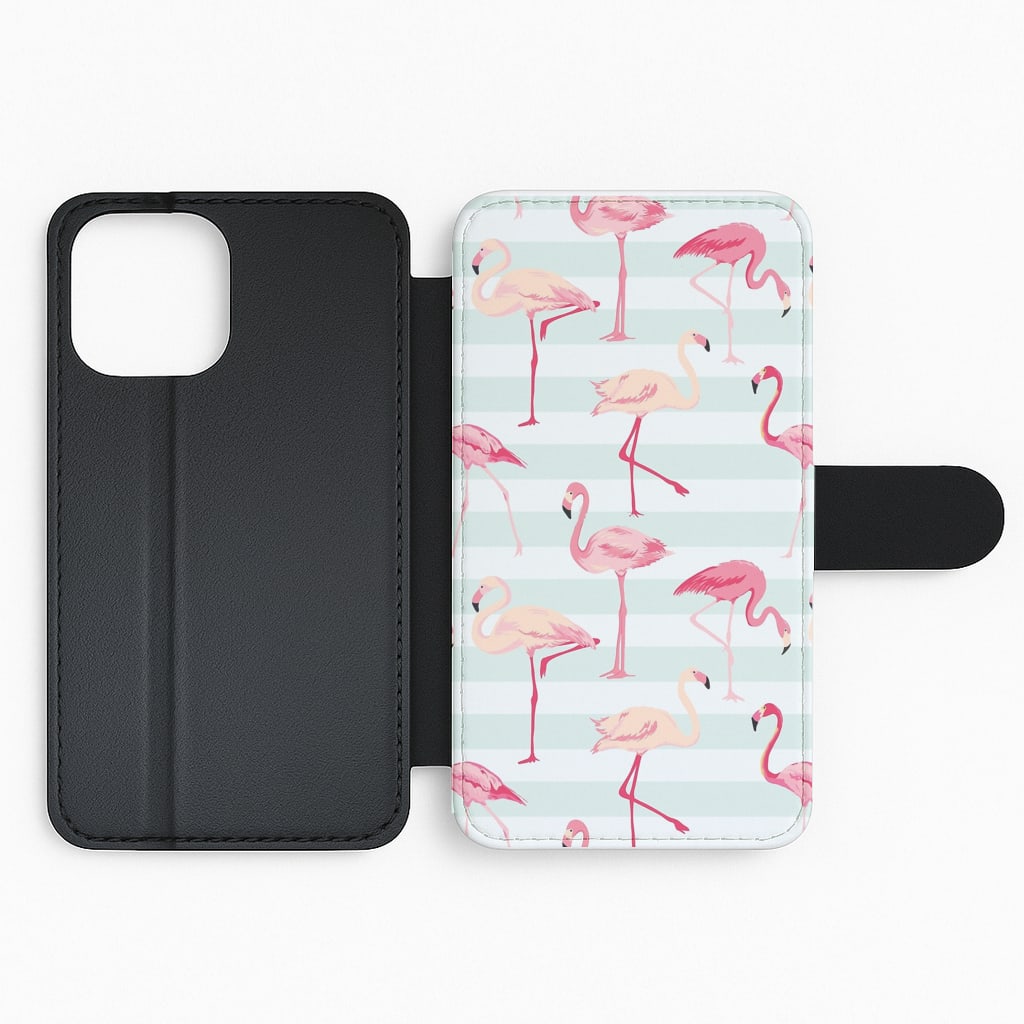 Striped Retro Flamingo Pattern Flip Phone Case