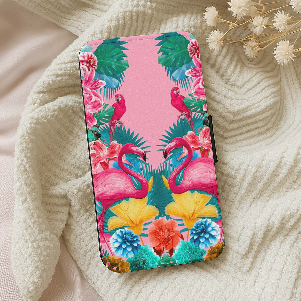 Flamingo and Tropical garden Flip Wallet Phone Case