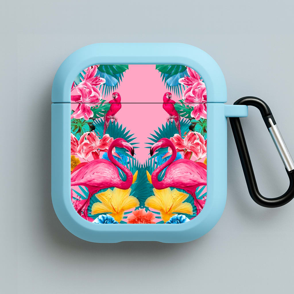 Flamingo and Tropical garden Blue AirPods Case