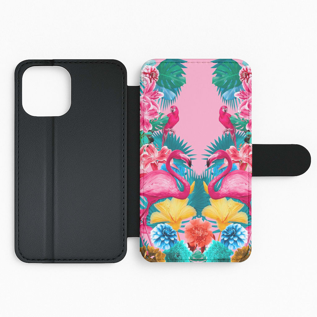 Flamingo and Tropical garden Flip Wallet Phone Case