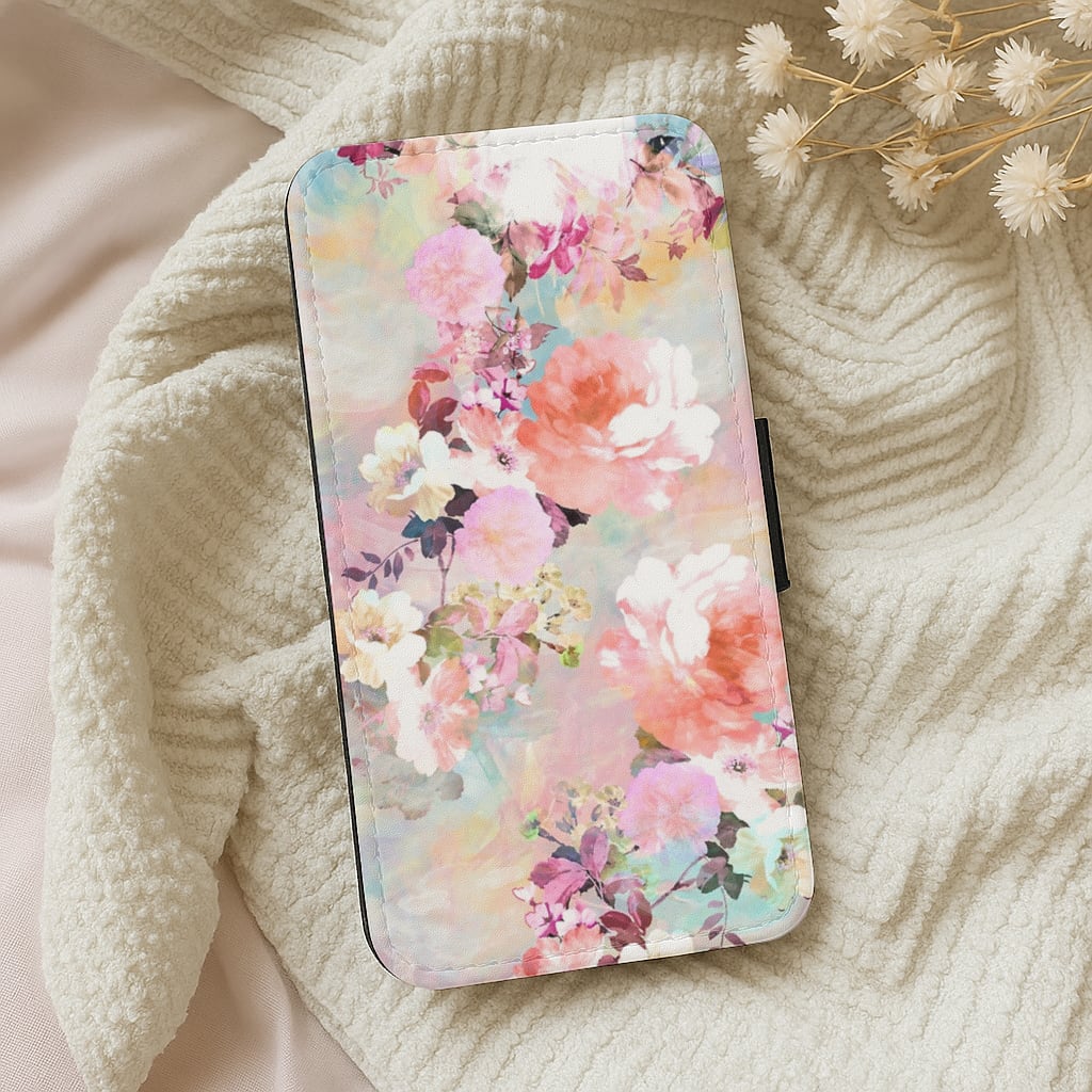Pastel Pink Floral Pattern Wallet Phone Case