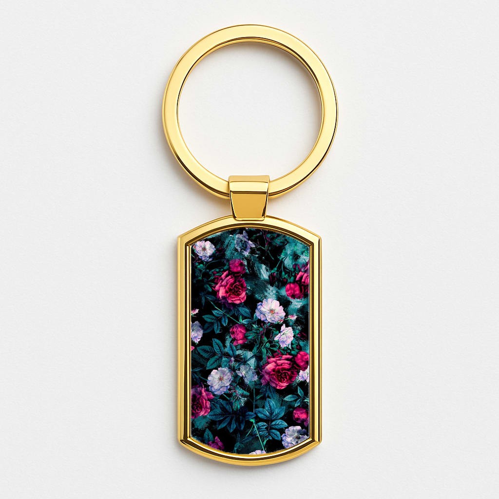 Black Floral Pattern Gold Keyring