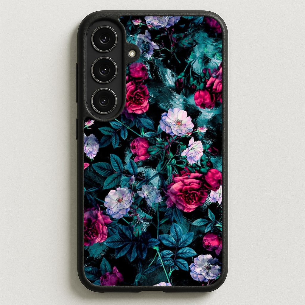Black Floral Pattern Phone Case for Galaxy S25FE