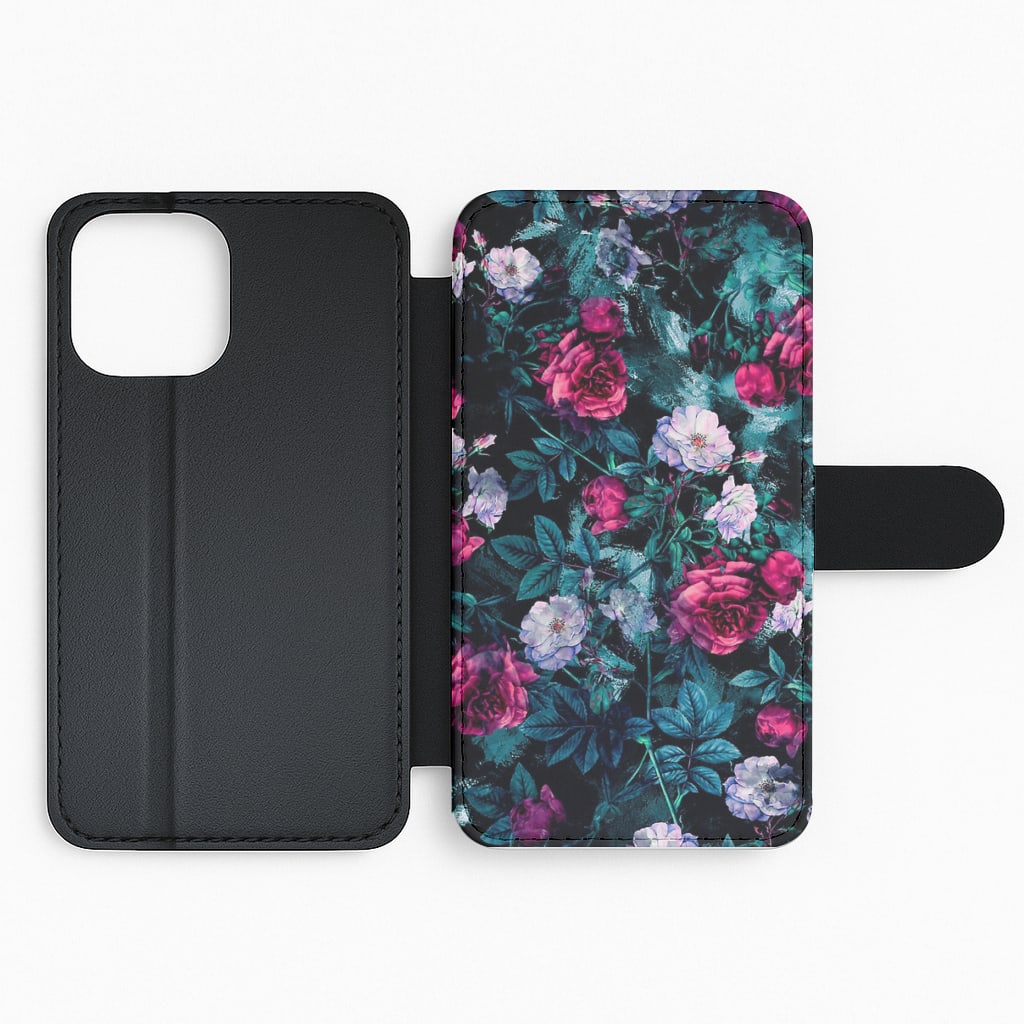 Black Floral Pattern Flip Phone Case