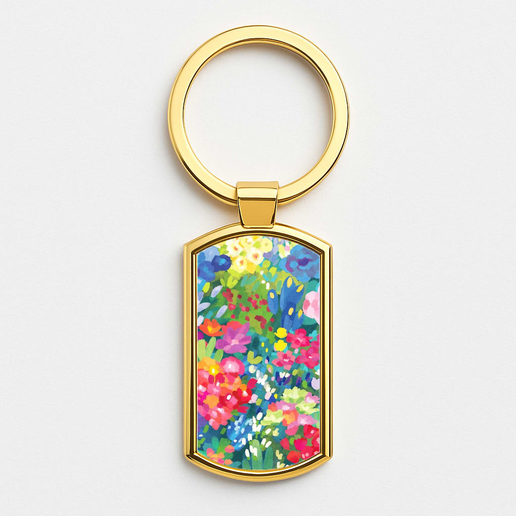 Colourful Floral Pattern Gold Keyring