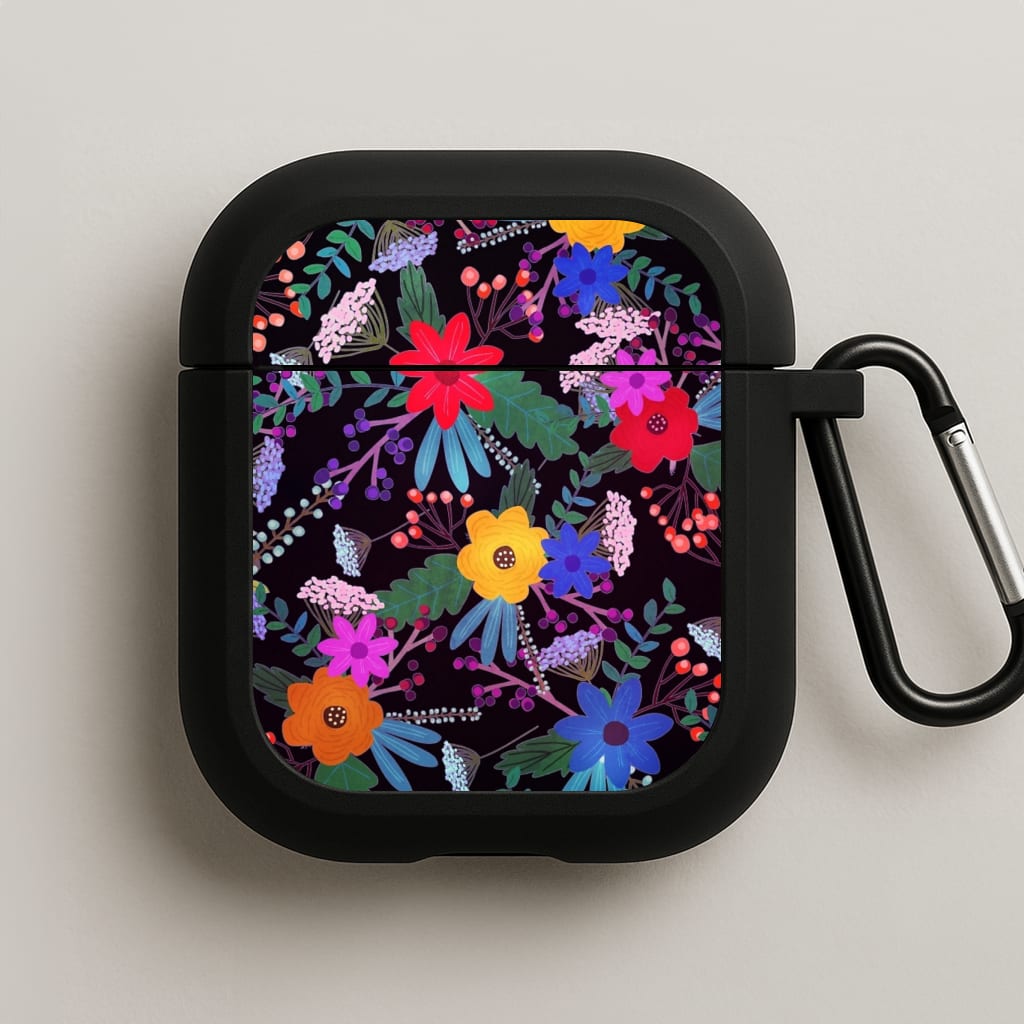 Black & Colourful Floral Pattern AirPods Case