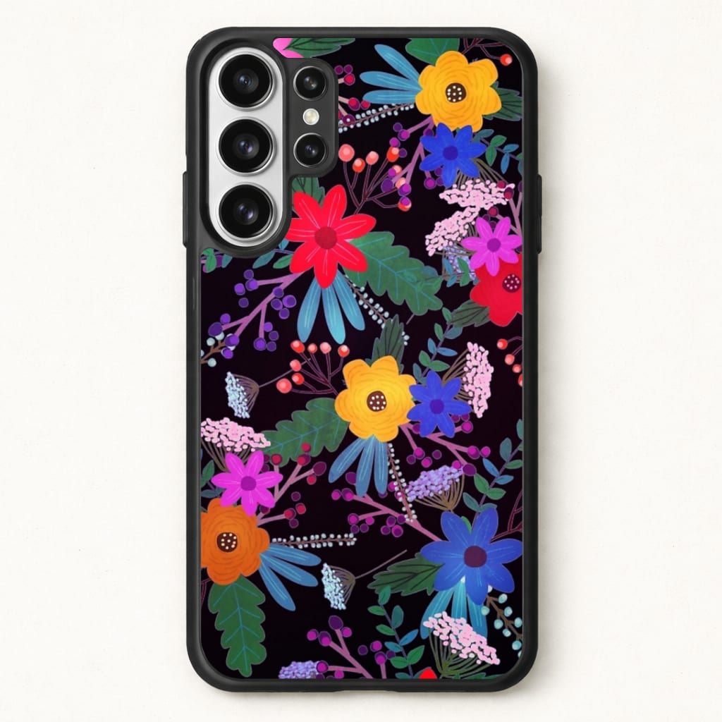 Black & Colourful Floral Pattern Phone Case for Galaxy S26 Ultra