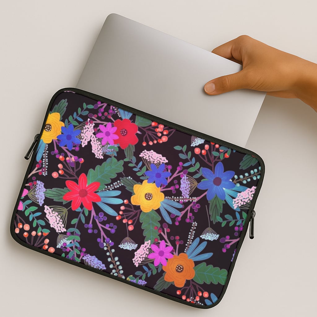 Black & Colourful Floral Pattern MacBook Case