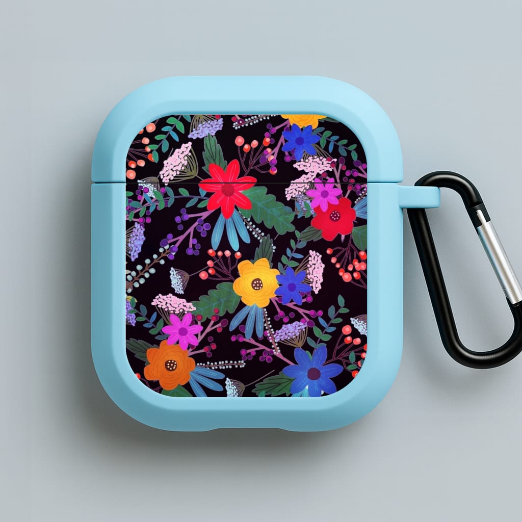 Black & Colourful Floral Pattern Blue AirPods Case