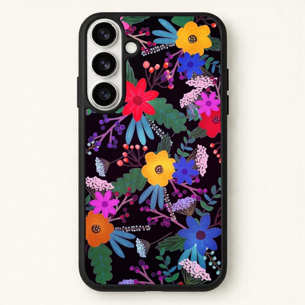 Black & Colourful Floral Pattern Phone Case for Galaxy S26 Plus