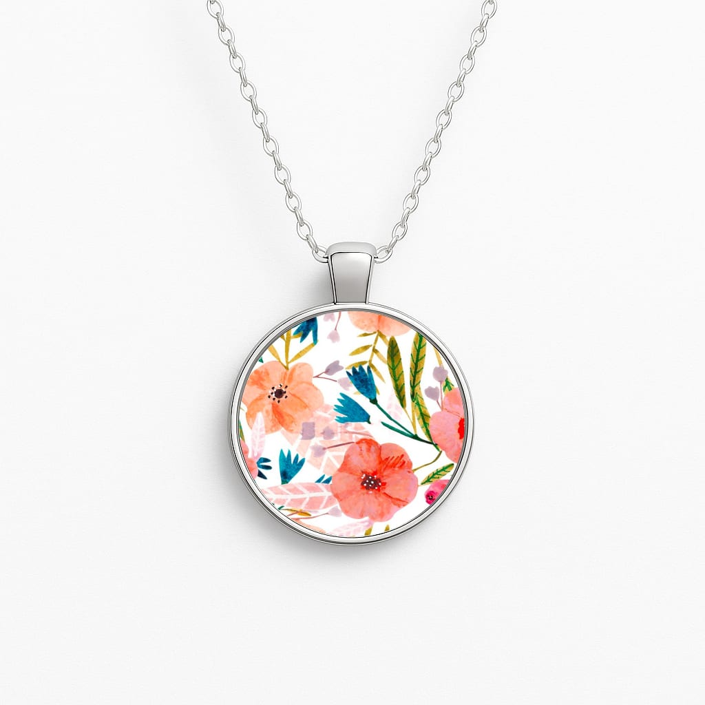 Peach Watercolour Floral Pattern Necklace