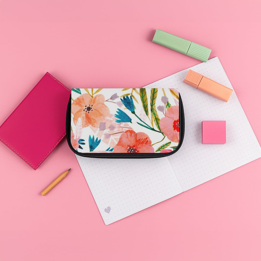 Peach Watercolour Floral Pattern Pencil Case