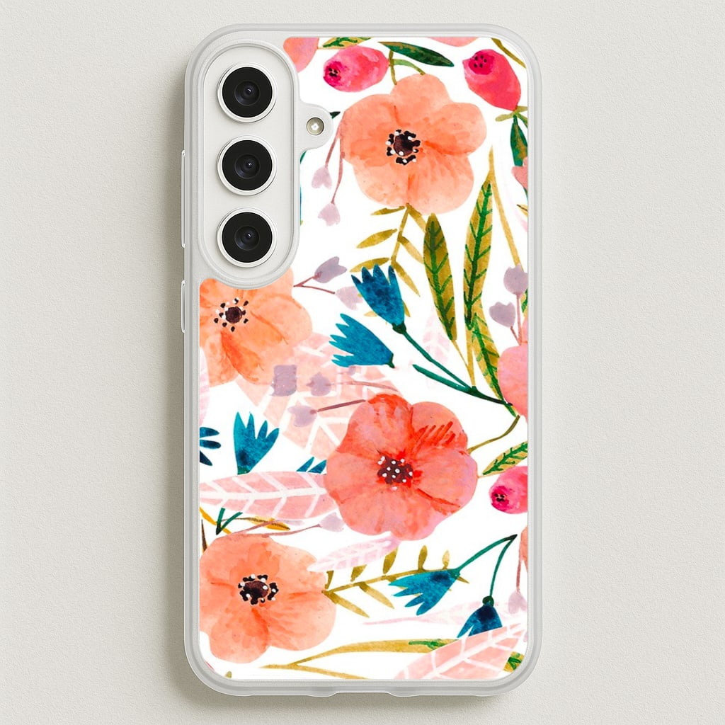 Peach Watercolour Floral Pattern Phone Case for Galaxy S25FE