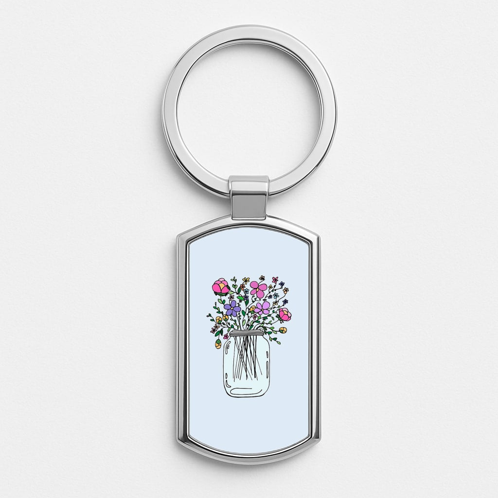 Cartoon Flower Jar Silver Keyring