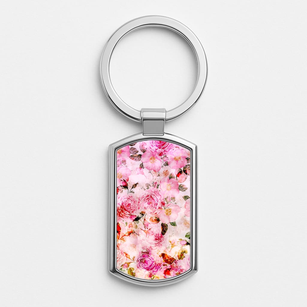 Pretty Pink Chic Floral Pattern Silver Keyring