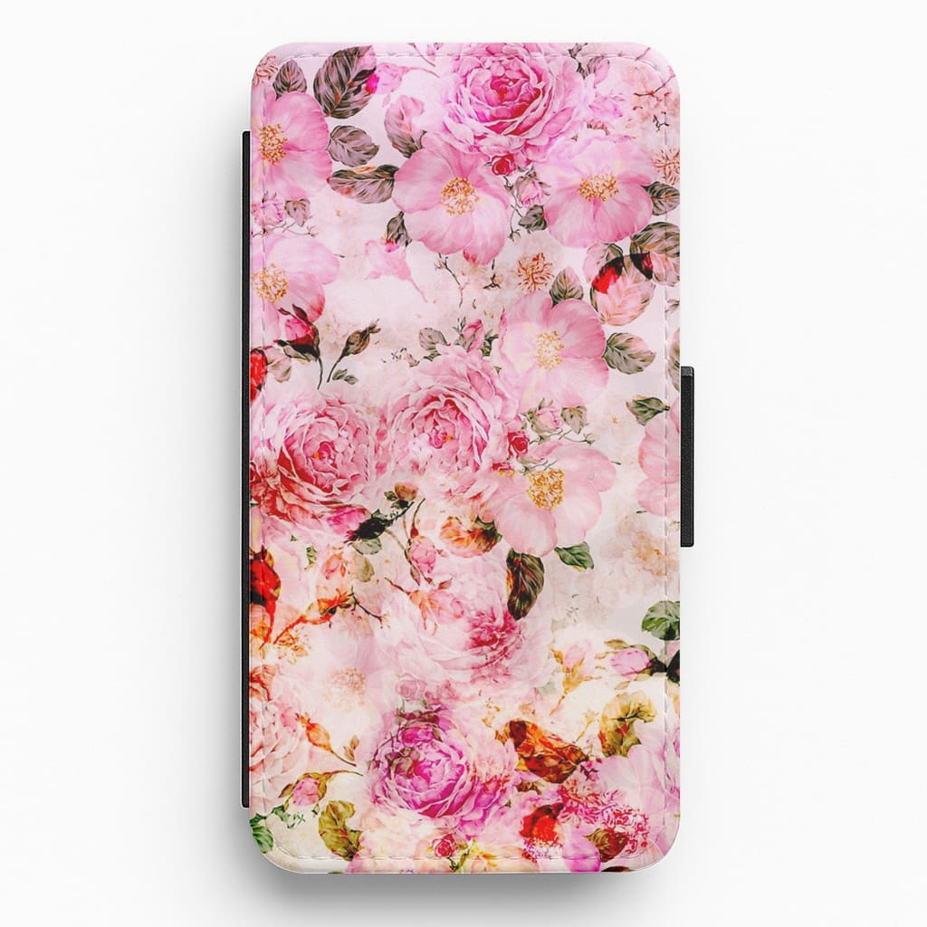 Pretty Pink Chic Floral Pattern Flip Wallet Phone Case