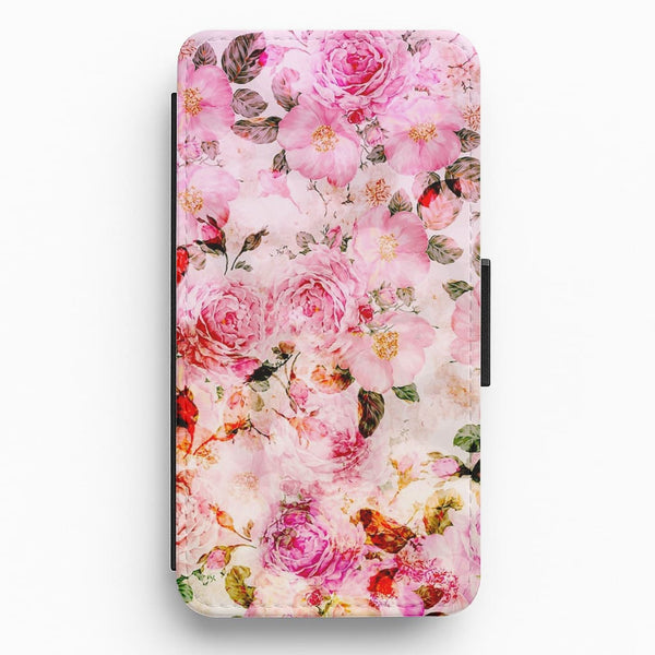 Pretty Pink Chic Floral Pattern Flip Wallet Phone Case